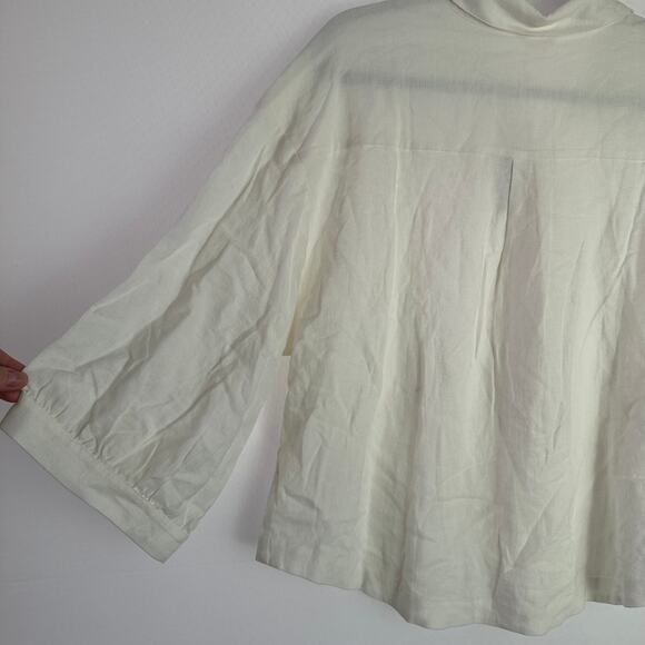 NWT Eberjey Linen Blend Off White Relaxed Button Down Pajama Top Small - Picture 4 of 8